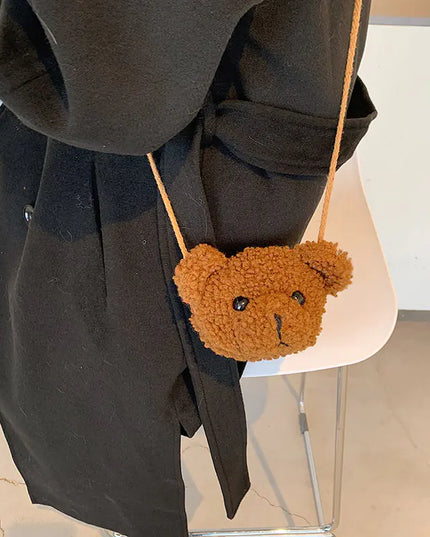 Plush Cartoon Bear Head One Shoulder Crossbody Bag