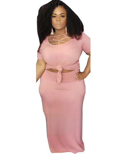 Plus Size Hollow Neck Two-Piece Dress Set