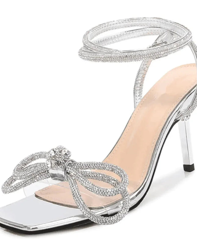 Glam Diamond Bow Wrap Around Heels