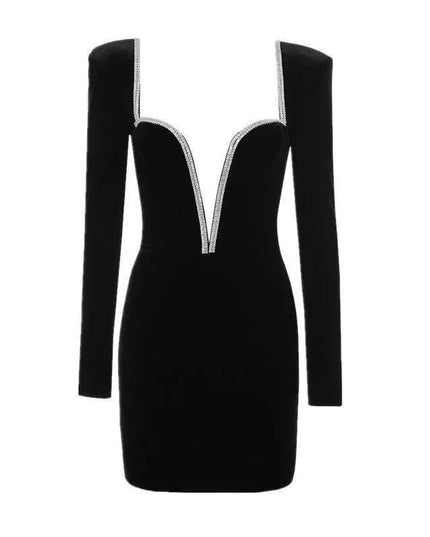 Gossip Girl Deep V Long Sleeve Velvet Mini Dress