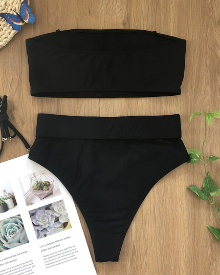 Chic Metal Buckle Strapless Bikini Swimsuit for Women