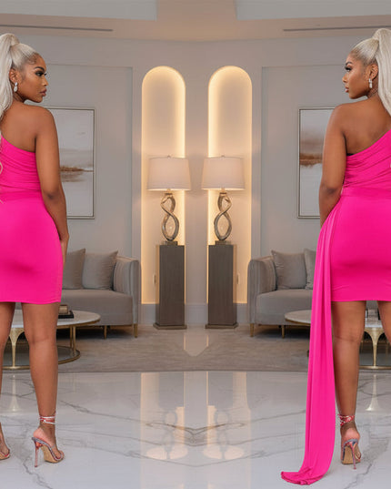 One Shoulder Long Sleeve Ruched Mini Dress