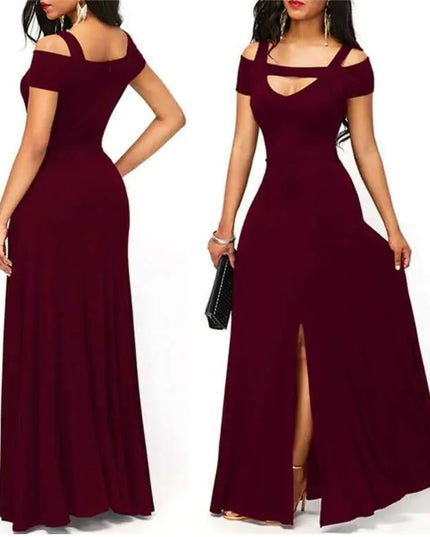 Plus Size V-Neck Off-Shoulder Maxi Dress