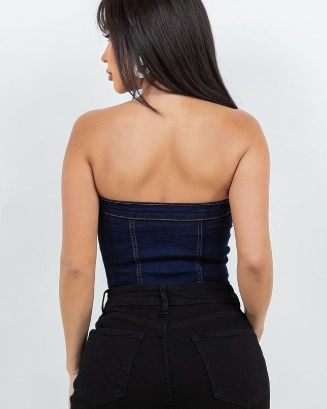 Denim Corset Top – Strapless Bustier Style