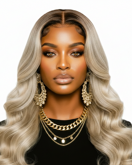Light Ash Blonde Balayage Wig 24' Human Hair Body Wave Wear and Go Glueless Blonde Prebleached
