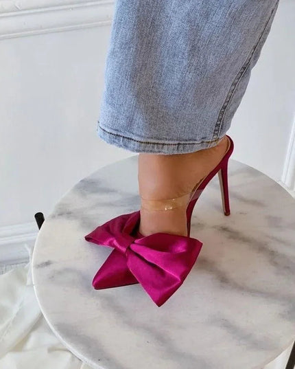 Longshot Hot Pink Satin Stiletto Heels with  Big Bow
