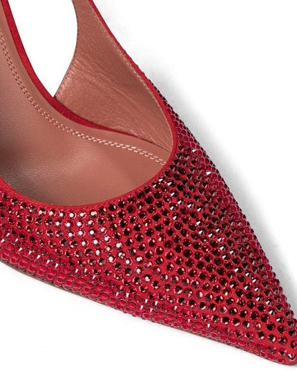 High Shine Red Crystal Lace Up Heels
