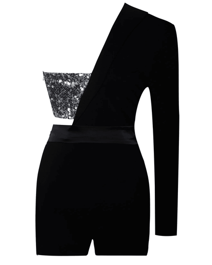 Midnight Mirage One-Shoulder Sequin Romper