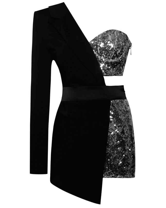 Midnight Mirage One-Shoulder Sequin Romper