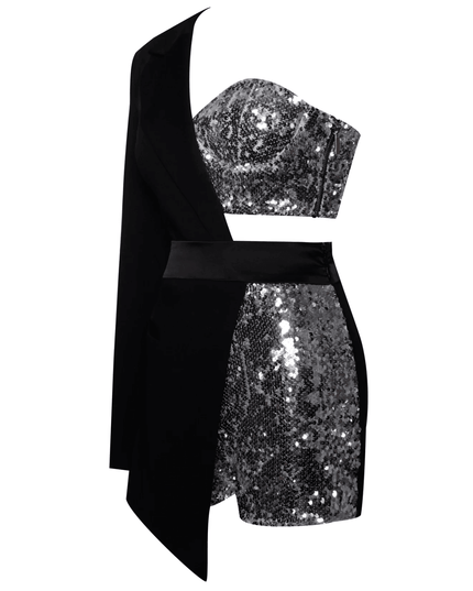 Midnight Mirage One-Shoulder Sequin Romper