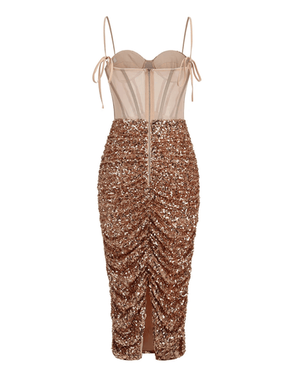 Mon Amour Gold Sequined Corset Midi Dress