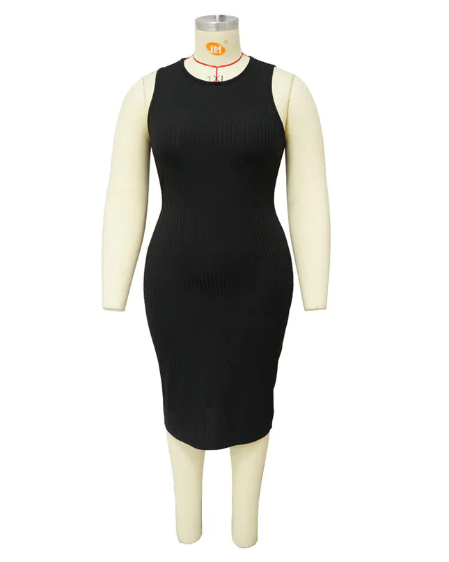 Plus Size Women's Elegant Solid Print Midi Dress