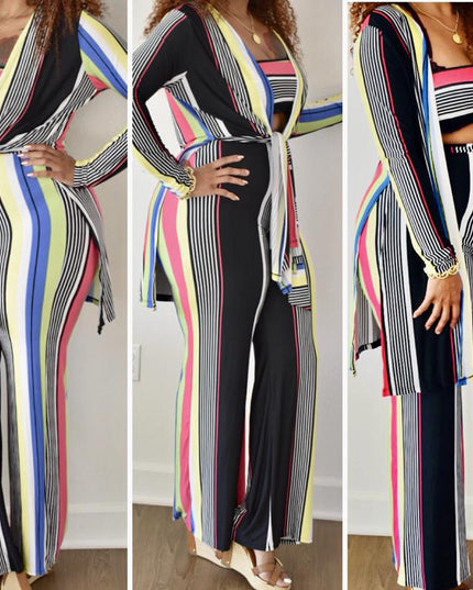 New Sexy Stripe 3 Piece Wide Leg Pant Set