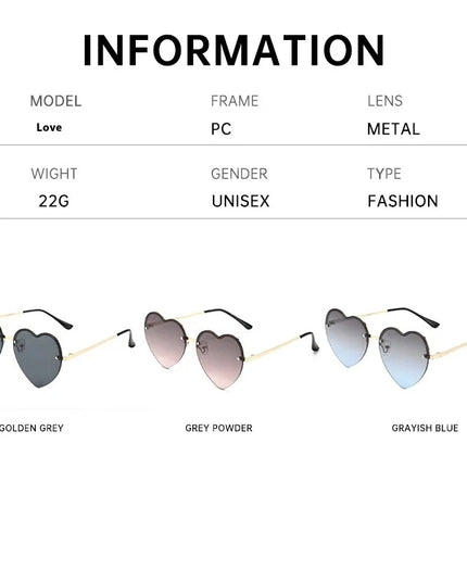 Heart-Shaped Half-Rim Metal Sunglasses