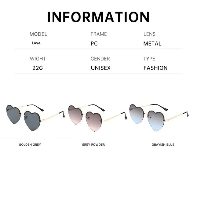 Heart-Shaped Half-Rim Metal Sunglasses