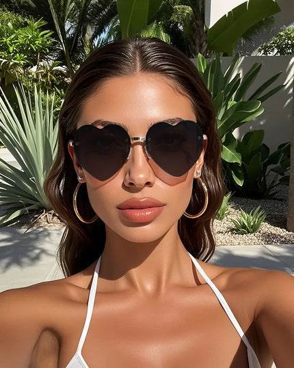 Heart-Shaped Half-Rim Metal Sunglasses