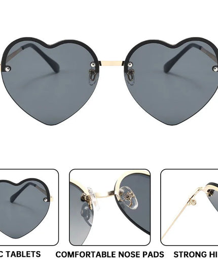 Heart-Shaped Half-Rim Metal Sunglasses
