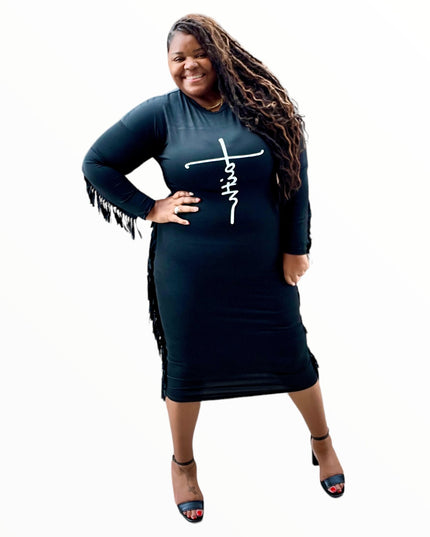 Plus Size Little Black Fringe Dress