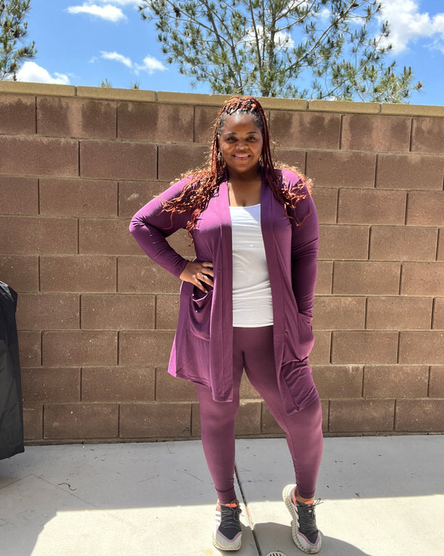Plus Size Woman's Long Sleeve Cardigan With Legging Set No