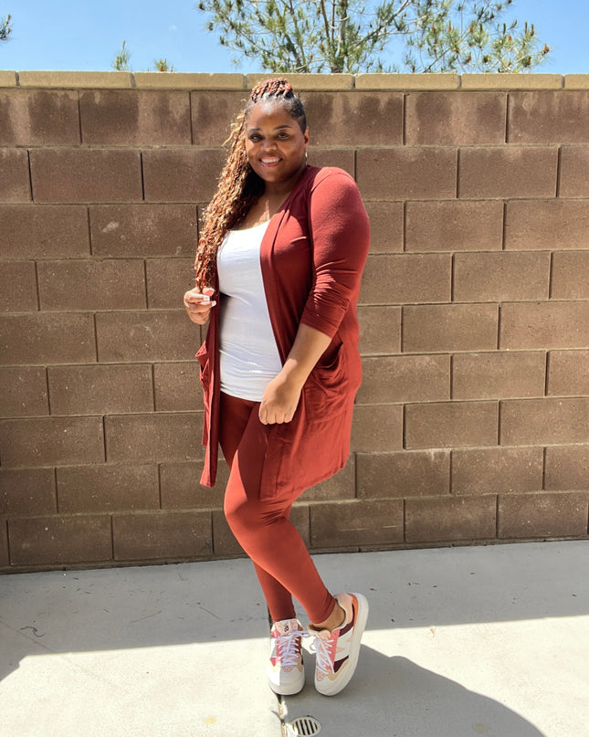 Plus Size Woman's Long Sleeve Cardigan With Legging Set No