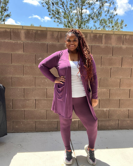 Plus Size Woman's Long Sleeve Cardigan With Legging Set No