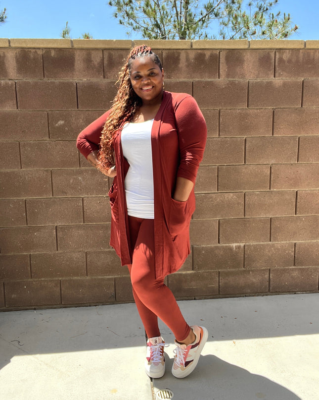 Plus Size Woman's Long Sleeve Cardigan With Legging Set No