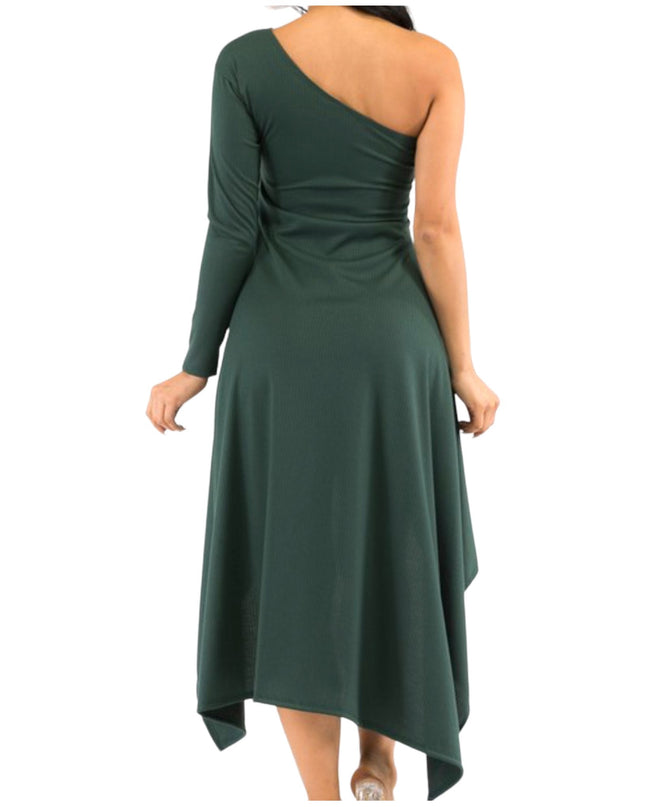 Plus Size Women’s Emerald Green One Shoulder Dress