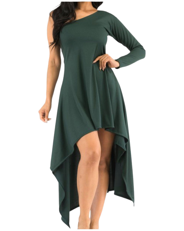 Plus Size Women’s Emerald Green One Shoulder Dress