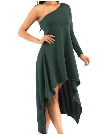 Plus Size Women’s Emerald Green One Shoulder Dress