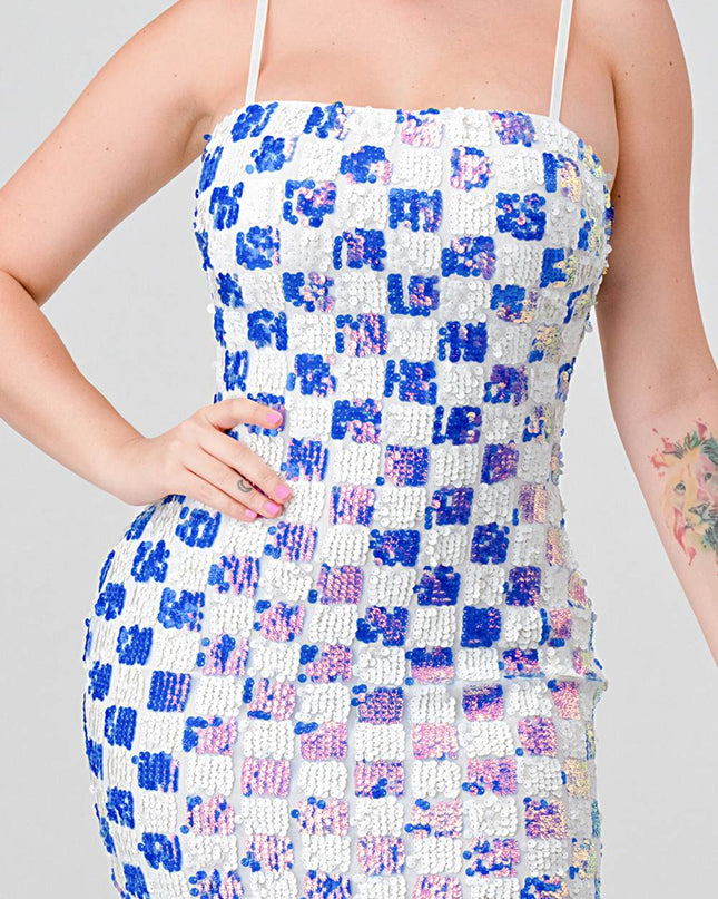 LUXE CHECK PATTERN SEQUINS