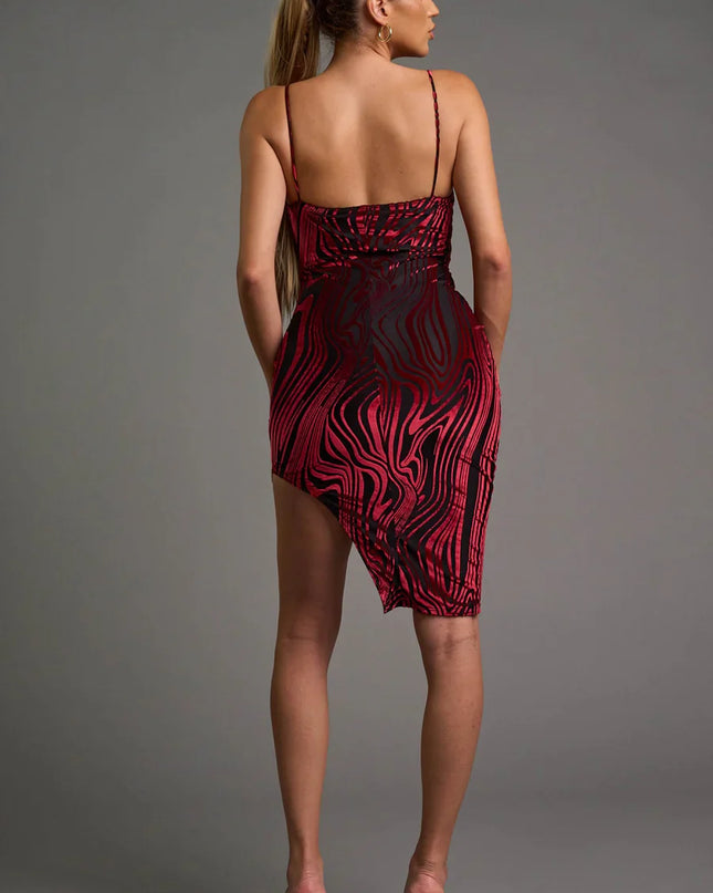 CHIC VELVET BURNOUT ASYMMETRIC \KNEE LENGTH DRESS
