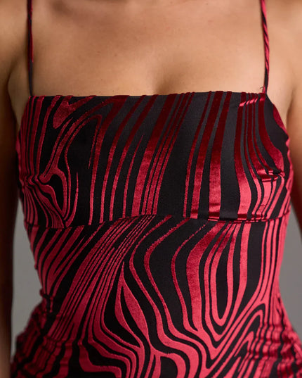 CHIC VELVET BURNOUT ASYMMETRIC \KNEE LENGTH DRESS