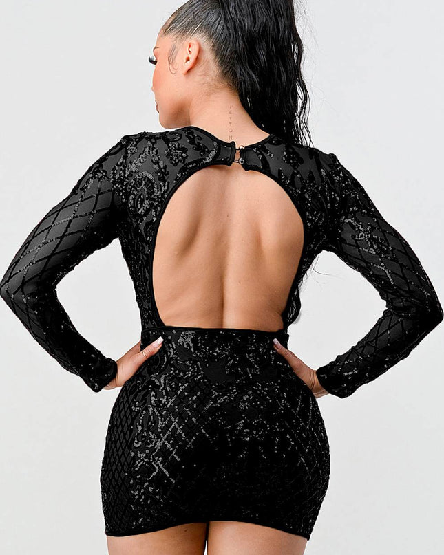 LUX GEO FLORAL SEQUINS BODYCON MINI DRESS