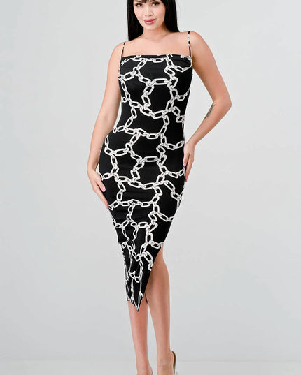 CHIC ALL OVER CHAIN PRINTED SIDE SLIT MIDI DRESS