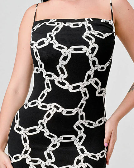 CHIC ALL OVER CHAIN PRINTED SIDE SLIT MIDI DRESS