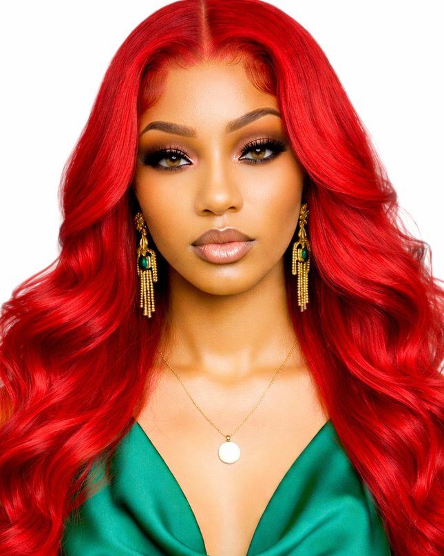 Red Glueless Straight 24' HD Lace Frontal Human Hair Wigs Body Wave