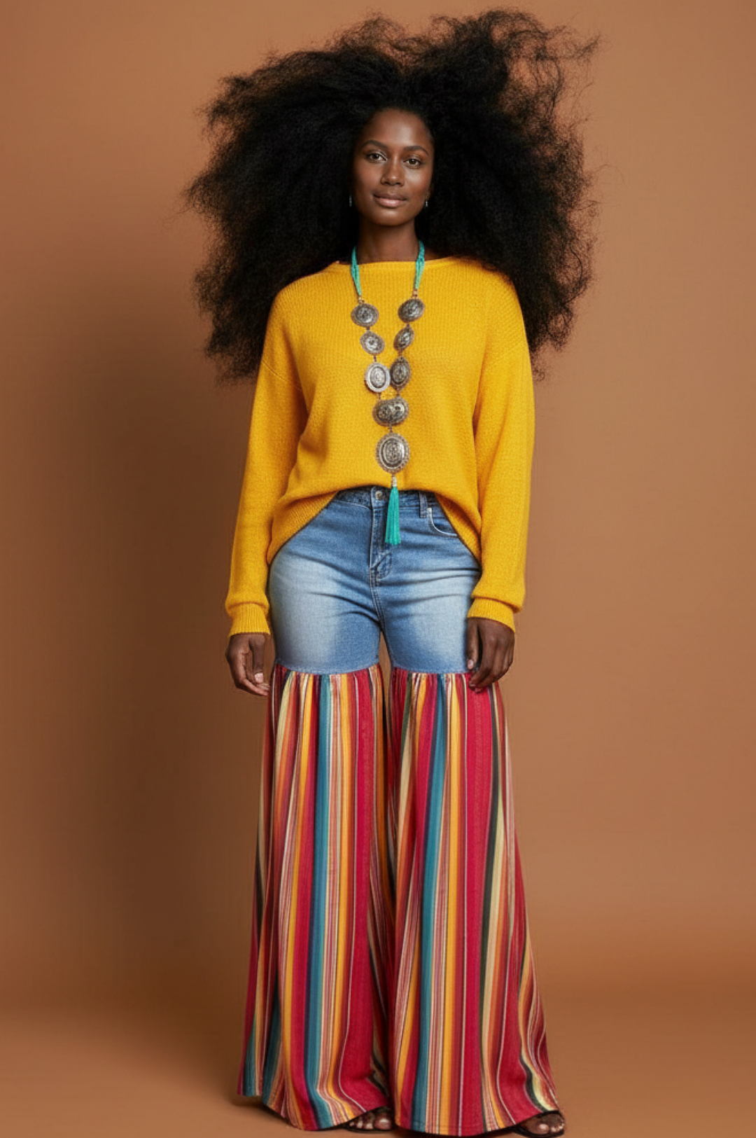 Distressed Light Denim Red Multi Color Palazzo Wide Leg Jeans