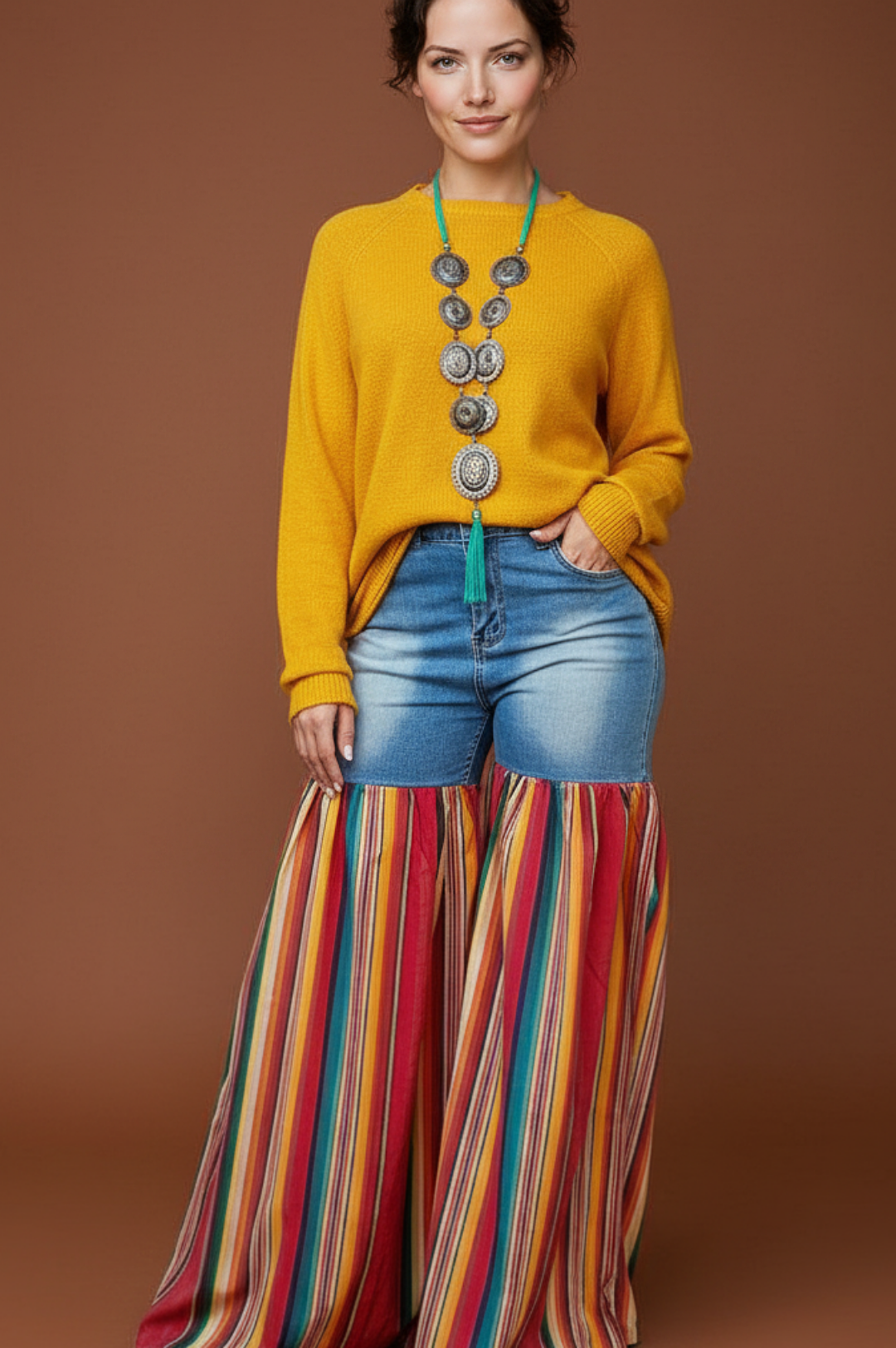 Distressed Light Denim Red Multi Color Palazzo Wide Leg Jeans