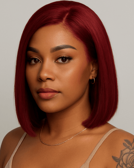Ruby Cut – Straight Bob Lace Front Wig (Burgundy Red)