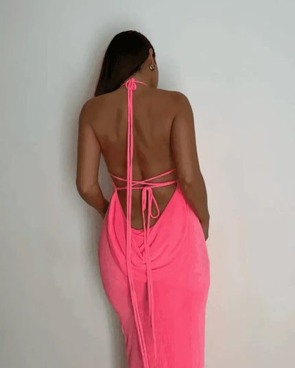 Silvana Draped Back Hot Pink Maxi Dress