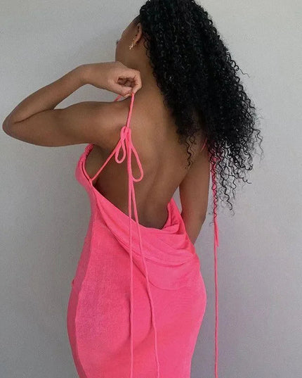 Silvana Draped Back Hot Pink Maxi Dress
