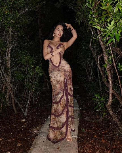 Stolen Kiss Ruched Beige Maxi Dress