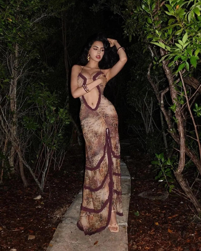 Stolen Kiss Ruched Beige Maxi Dress