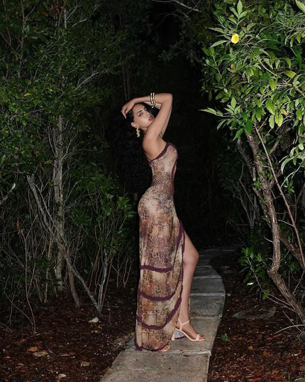 Stolen Kiss Ruched Beige Maxi Dress