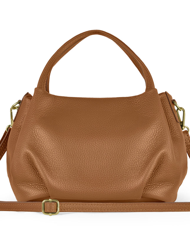 Tan Calf Leather Top-Handle Bag - Italian Made Shoulder/Crossbody