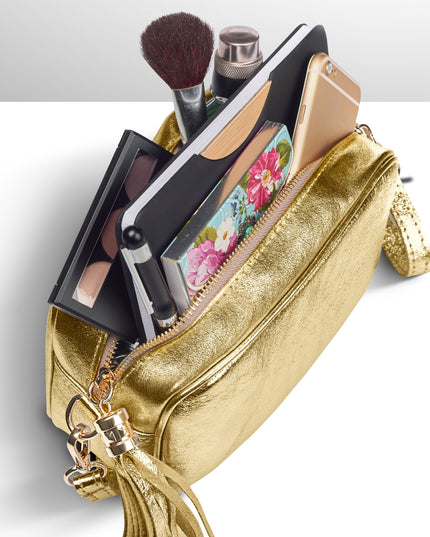 Metallic Suede Leather Crossbody Bag