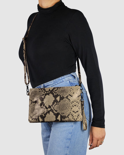 Python-Print Suede Crossbody Bag