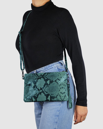 Python-Print Suede Crossbody Bag
