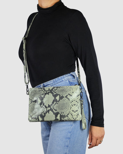 Python-Print Suede Crossbody Bag