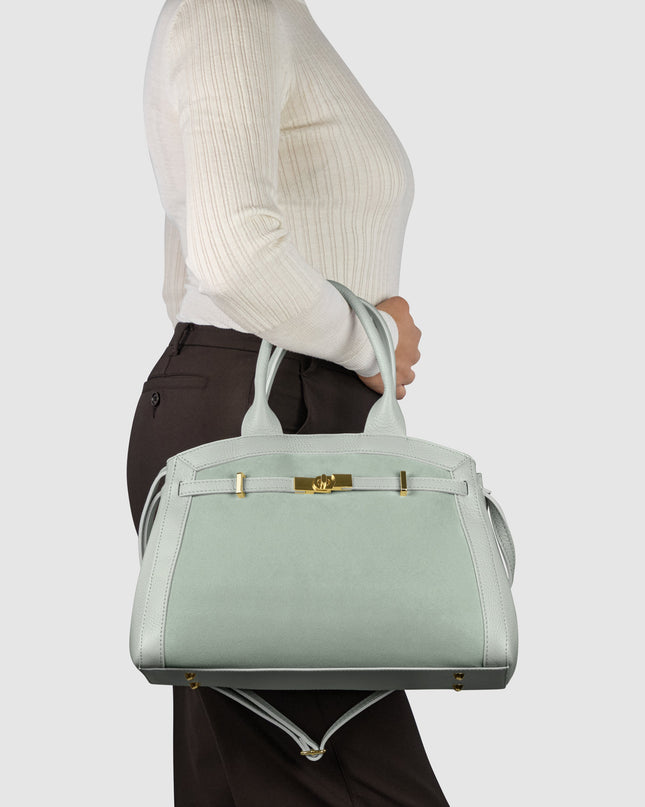 Calf & Suede Leather Top-Handle Bag